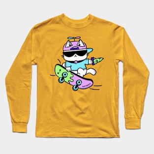 Cool Skateboarding Pizza Cat Long Sleeve T-Shirt